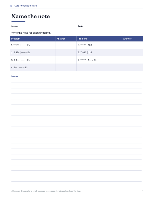 Preview of Printable Flute Fingering Quiz