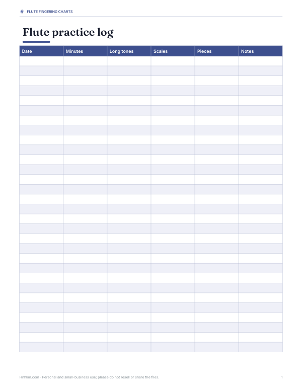 Preview of Printable Flute Practice Log